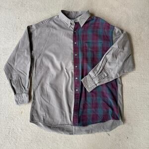 Men's L Rikken Tan and Plaid Button-Up Shirt